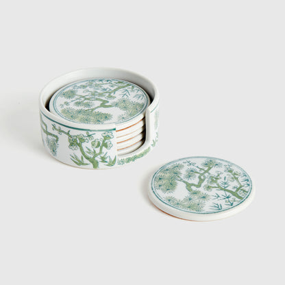 Chinoiserie green porcelain coasters (set of 6) - stylish home accent (Image6).