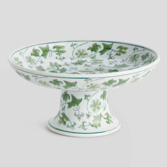 Chinoiserie green porcelain large compote - stylish home accent (Image1).