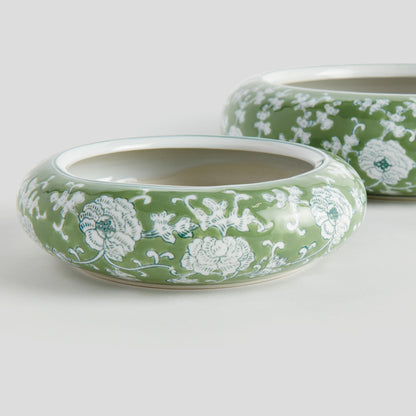 Chinoiserie green porcelain low pots (set of 2) - stylish home accent (Image5).
