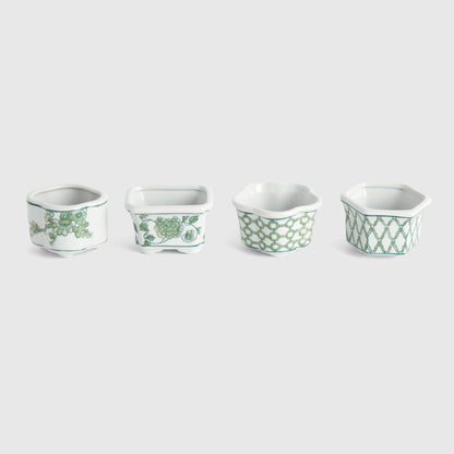 Chinoiserie green porcelain mini pots (set of 4) - stylish home accent (Image1).