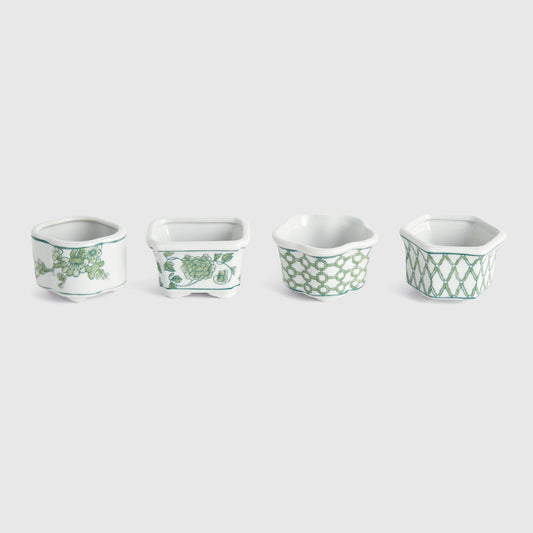Chinoiserie green porcelain mini pots (set of 4) - stylish home accent (Image1).