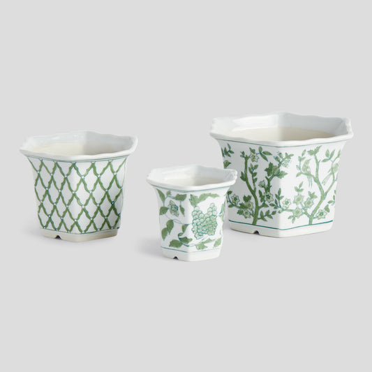 Chinoiserie green porcelain pots (set of 3) - stylish home accent (Image1).