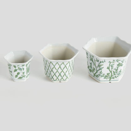 Chinoiserie green porcelain pots (set of 3) - stylish home accent (Image2).