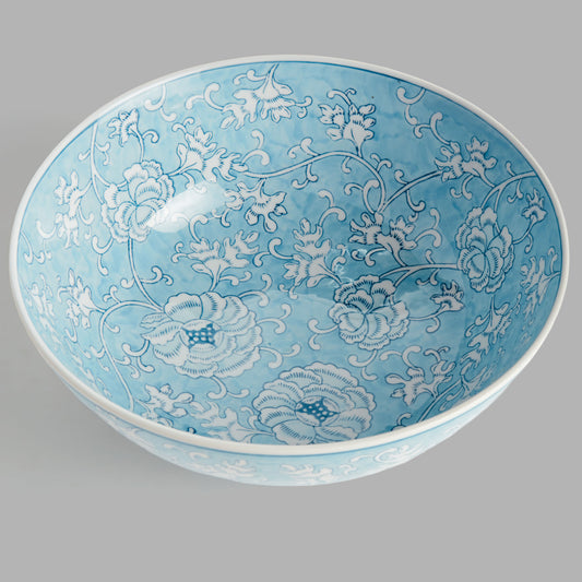 Chinoiserie light blue hand-painted porcelain decorative bowl - stylish home accent (Image1).