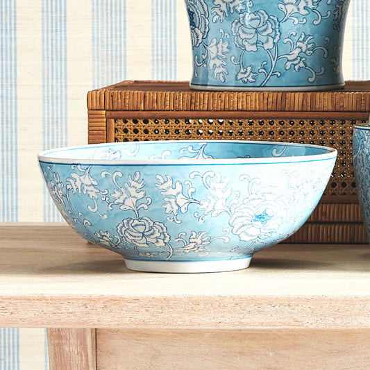 Chinoiserie light blue hand-painted porcelain decorative bowl - stylish home accent (Image2).