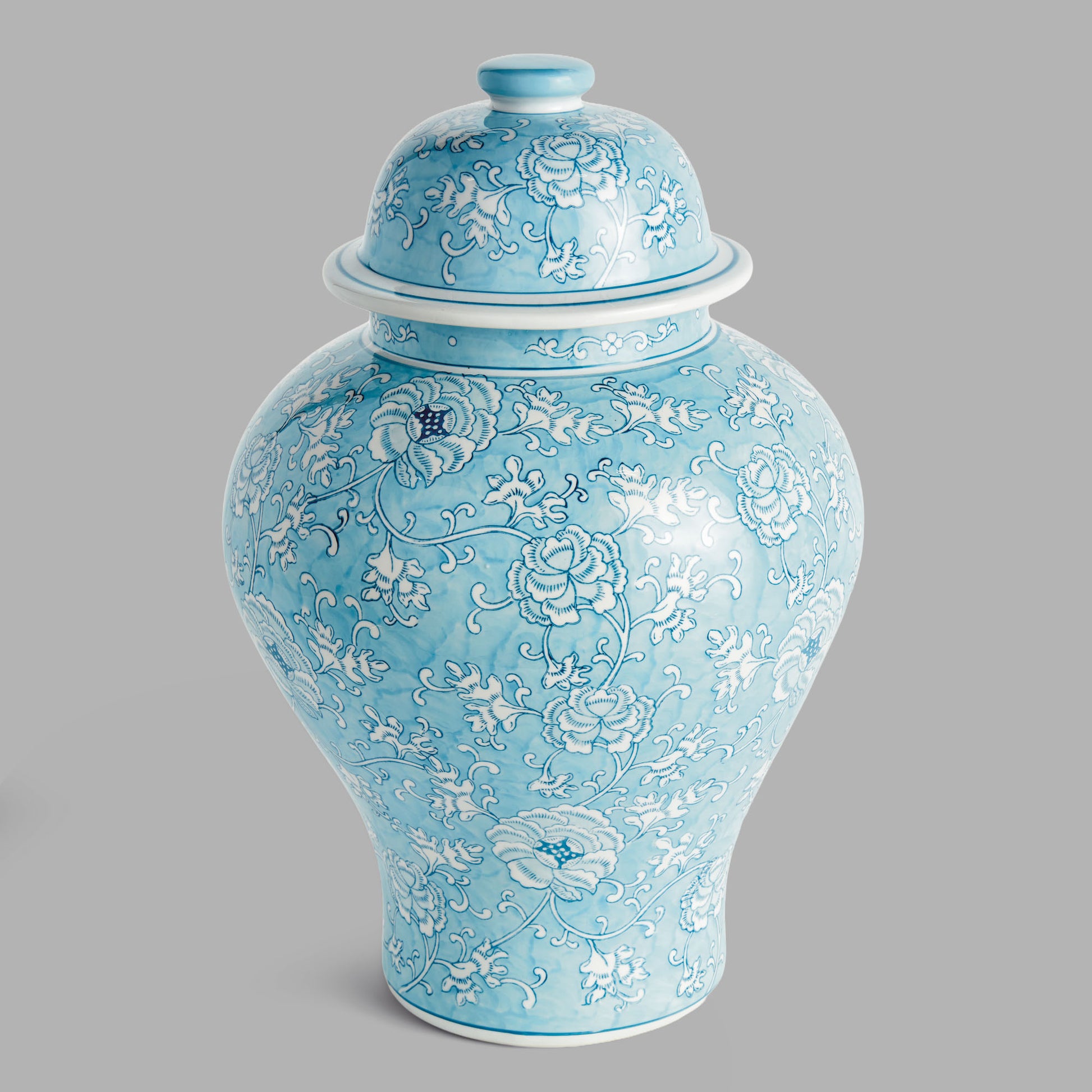 Chinoiserie light blue hand-painted porcelain ginger jar - stylish home accent (Image1).