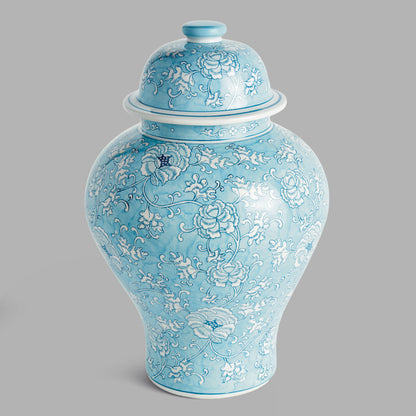 Chinoiserie light blue hand-painted porcelain ginger jar - stylish home accent (Image1).