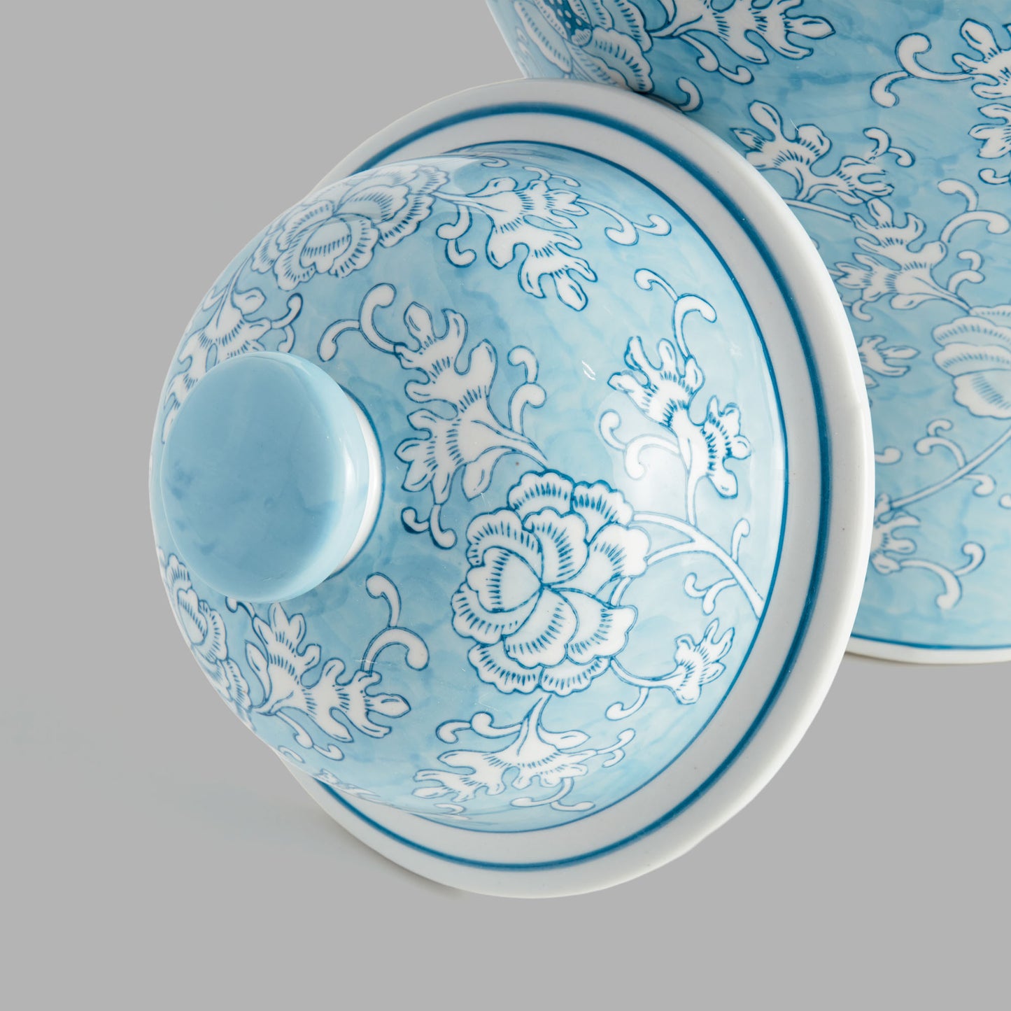 Chinoiserie light blue hand-painted porcelain ginger jar - stylish home accent (Image2).