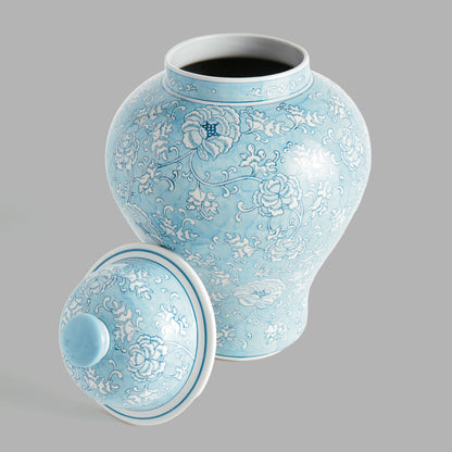 Chinoiserie light blue hand-painted porcelain ginger jar - stylish home accent (Image3).