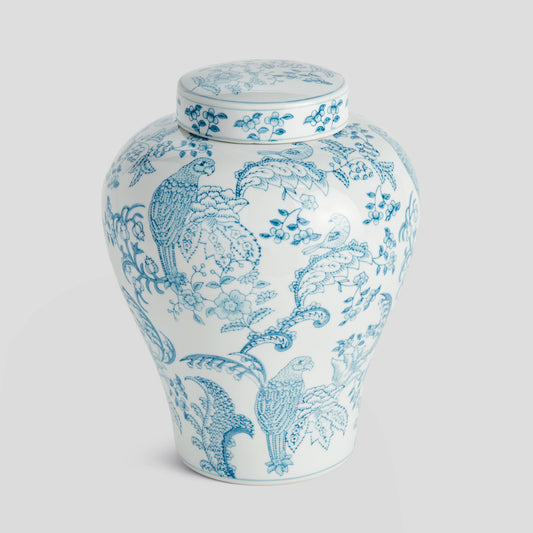 Chinoiserie light blue hand-painted porcelain ginger jar - stylish home accent (Image1).