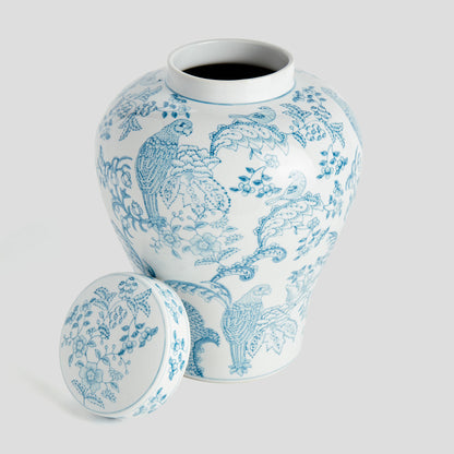 Chinoiserie light blue hand-painted porcelain ginger jar - stylish home accent (Image3).