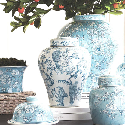 Chinoiserie light blue hand-painted porcelain ginger jar - stylish home accent (Image7).