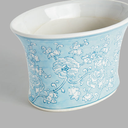 Chinoiserie light blue hand-painted porcelain small cachepot - stylish home accent (Image3).