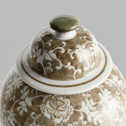 Chinoiserie taupe ceramic lidded ginger jar - stylish home accent (Image2).