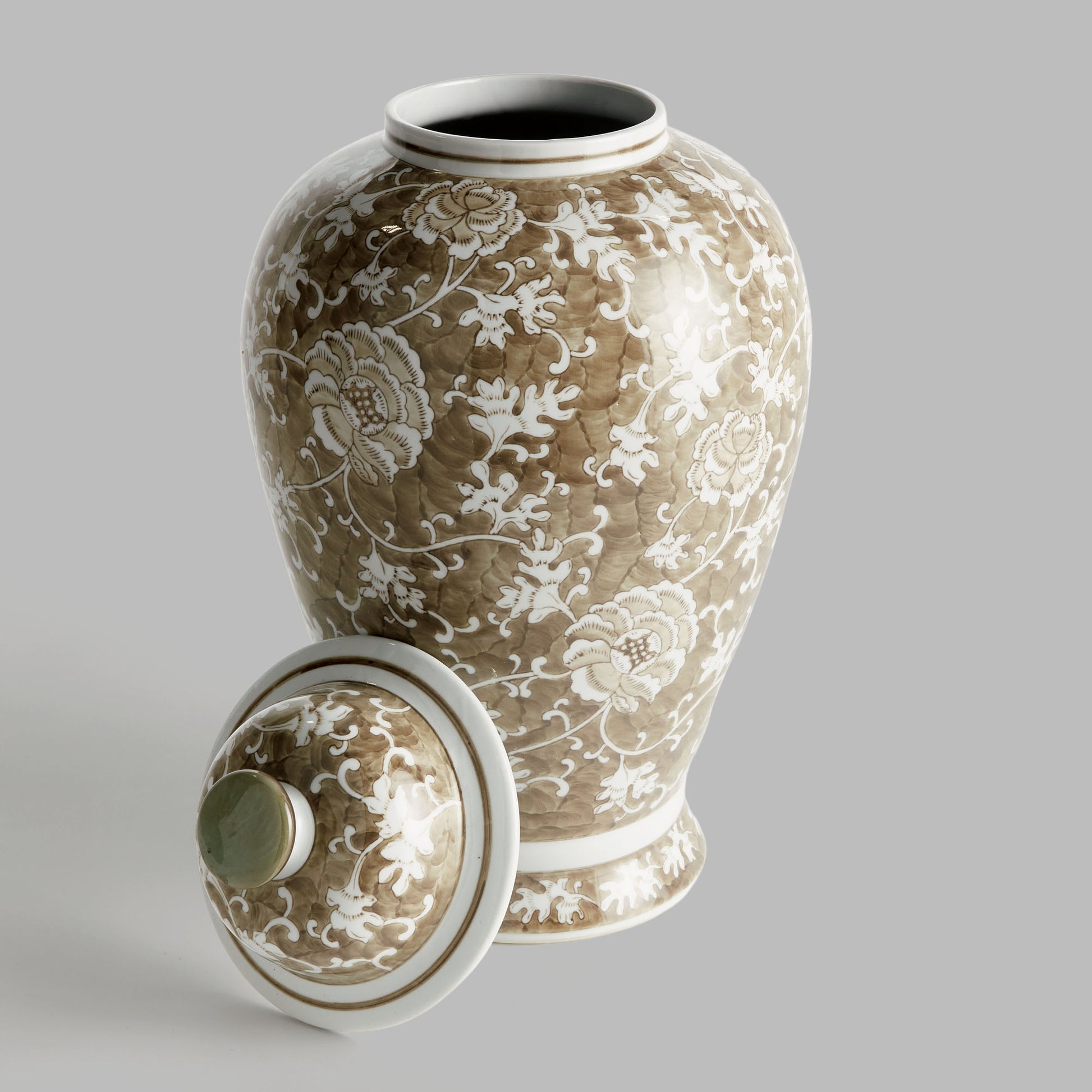 Chinoiserie taupe ceramic lidded ginger jar - stylish home accent (Image4).