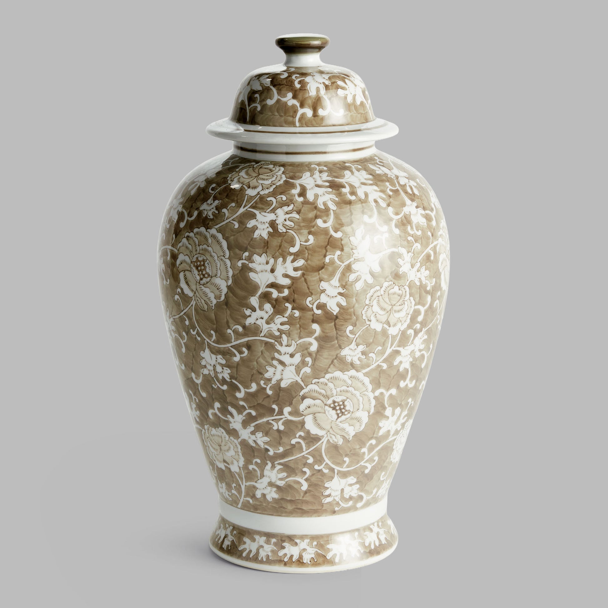 Chinoiserie taupe ceramic lidded ginger jar - stylish home accent (Image5).
