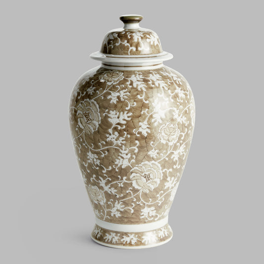 Chinoiserie taupe ceramic lidded ginger jar - stylish home accent (Image5).
