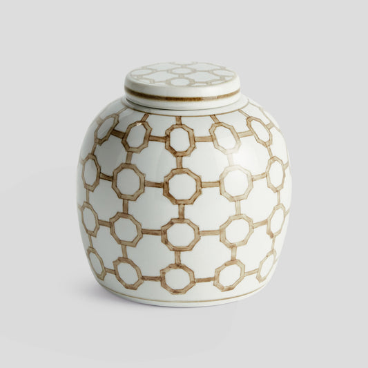 Chinoiserie taupe ceramic lidded jar - stylish home accent (Image5).
