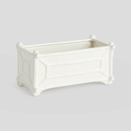 Chinoiserie white ceramic rectangular cachepot - stylish home accent (Image1).