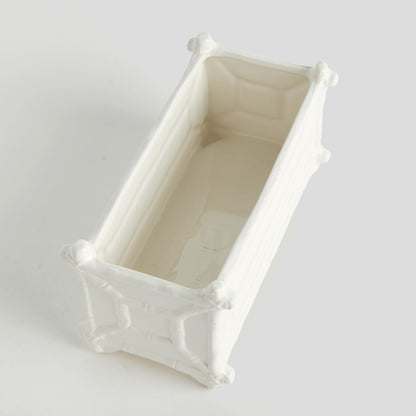 Chinoiserie white ceramic rectangular cachepot - stylish home accent (Image2).