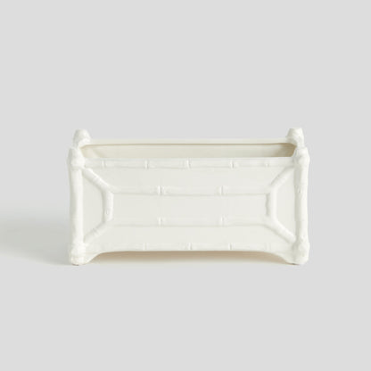 Chinoiserie white ceramic rectangular cachepot - stylish home accent (Image4).