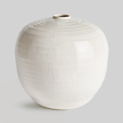 Contemporary white stoneware bulbous large vase - stylish home accent (Image1).