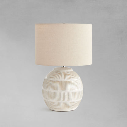 Cream hatch mark ceramic lamp - stylish home accent (Image1).