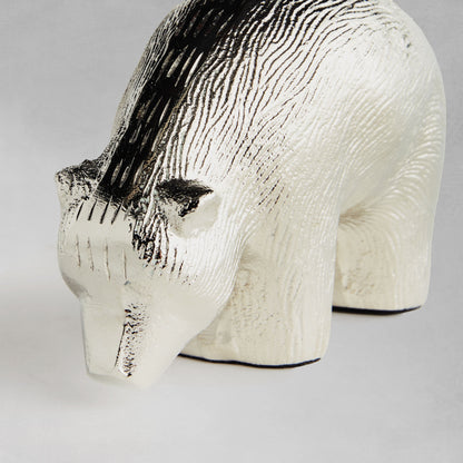 Decorative silver bears, set of two, closeup view.