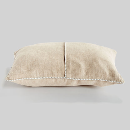 European flax woven beige lumbar pillow for home decor and accessories.