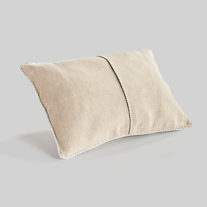 European flax woven beige lumbar pillow for home decor and accessories.