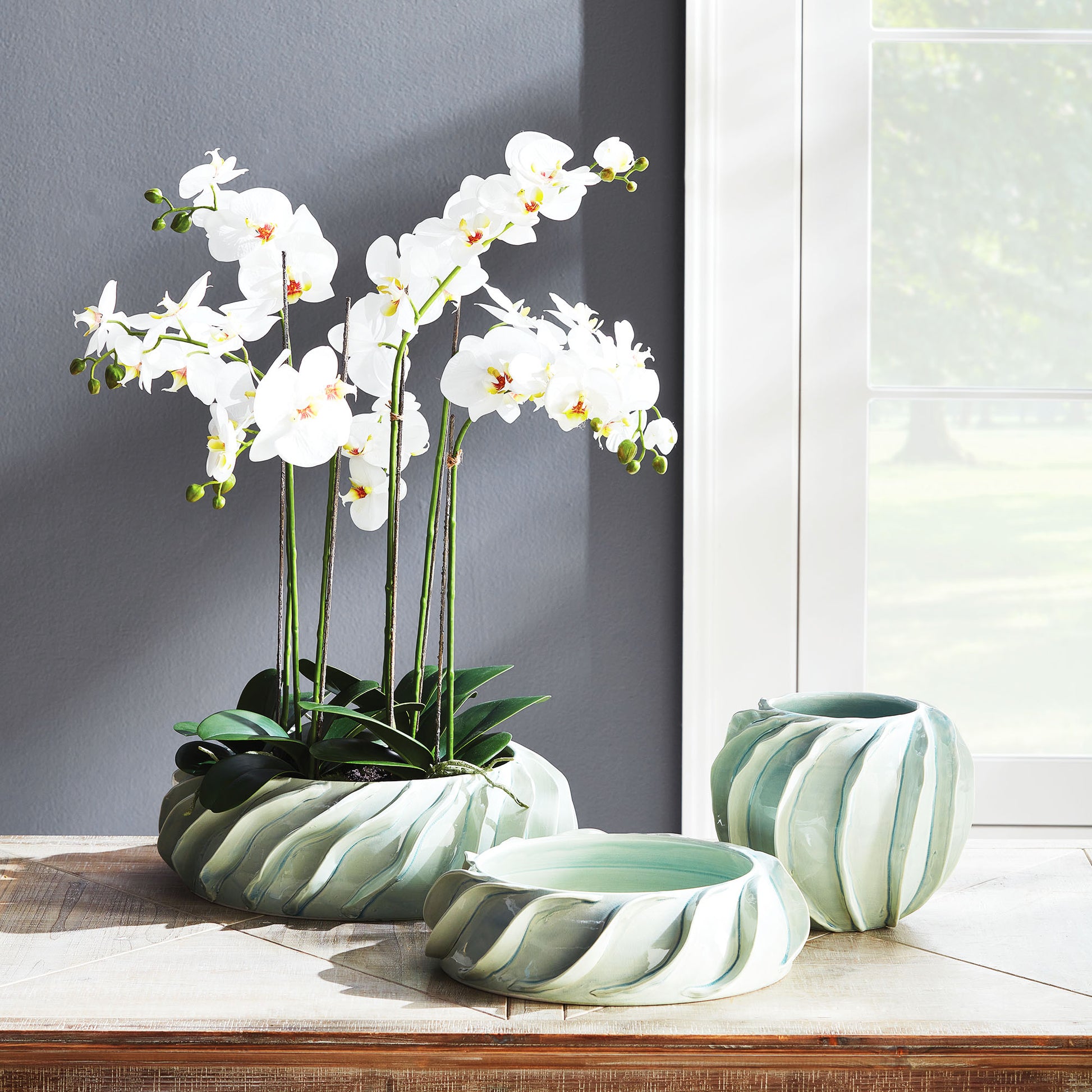 Faux white phalaenopsis orchid bowl drop-in 32 inch - stylish home accent (Image3).
