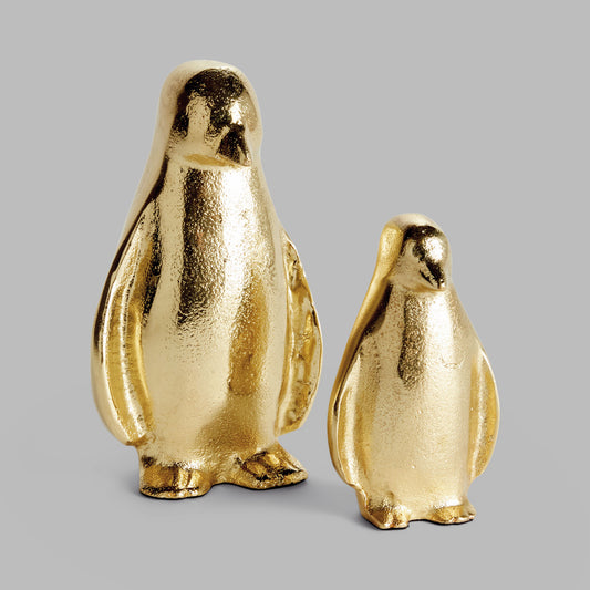 Gold aluminum penguin sculptures (set of 2) - stylish home accent (Image1).