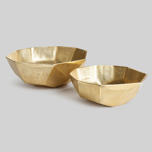Gold geometric paneled serving bowls (set of 2) - stylish home accent (Image1).