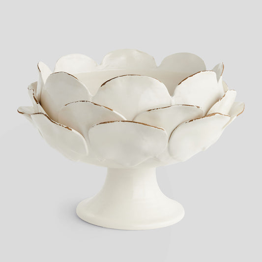 Grande white handcrafted ceramic footed decorative bowl - stylish home accent (Image1).