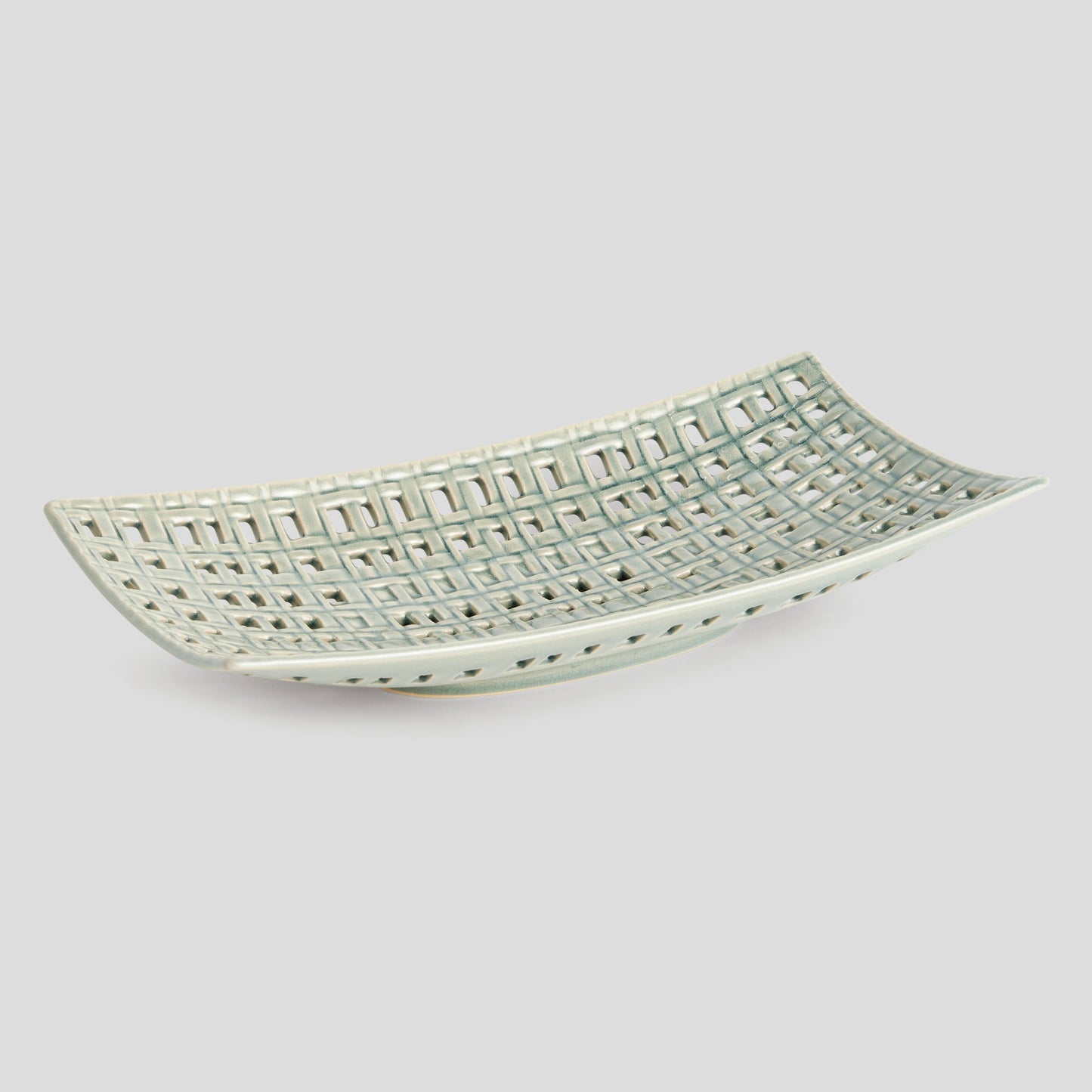 Gray open weave stoneware rectangular tray - stylish home accent (Image1).