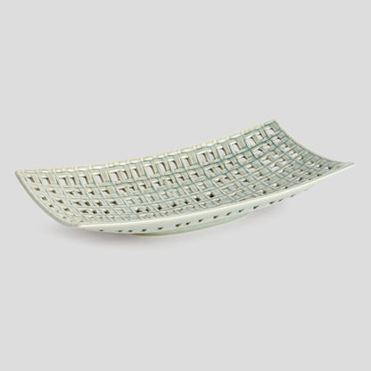 Gray open weave stoneware rectangular tray - stylish home accent (Image1).
