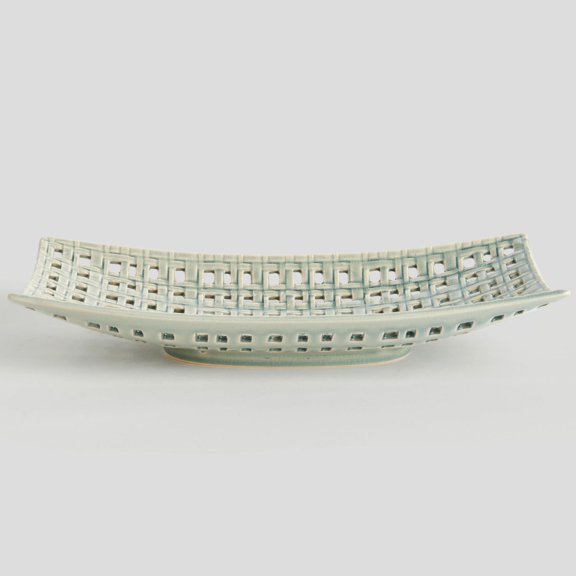 Gray open weave stoneware rectangular tray - stylish home accent (Image2).