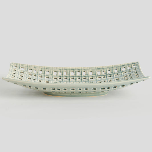 Gray open weave stoneware rectangular tray - stylish home accent (Image2).