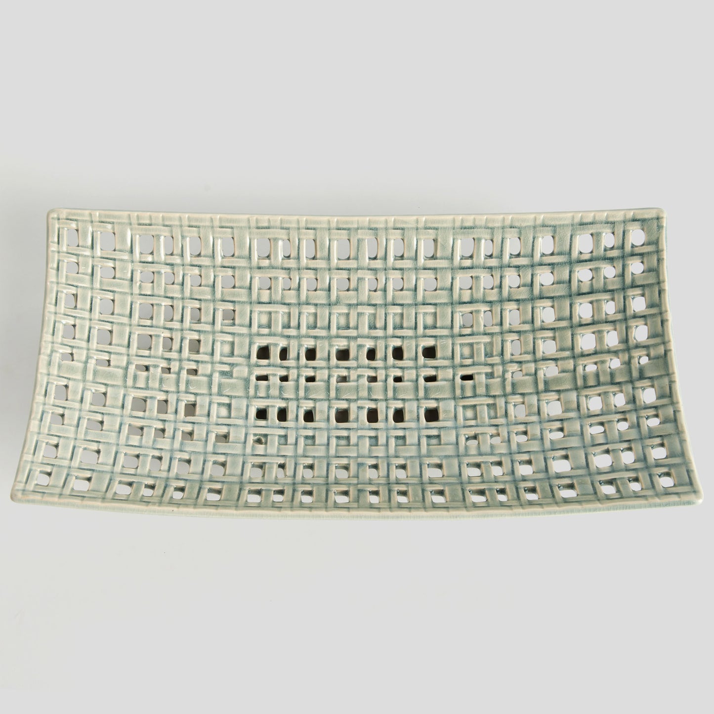 Gray open weave stoneware rectangular tray - stylish home accent (Image3).