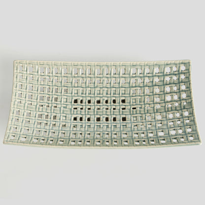 Gray open weave stoneware rectangular tray - stylish home accent (Image3).