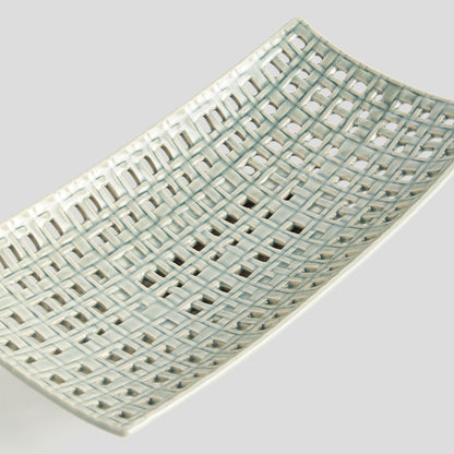 Gray open weave stoneware rectangular tray - stylish home accent (Image4).