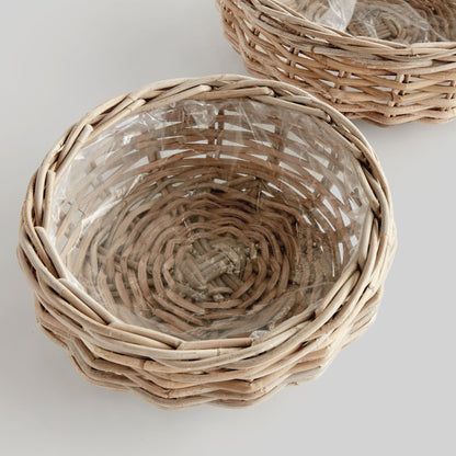 Gray rattan low basket planters (set of 2) - stylish home accent (Image2).