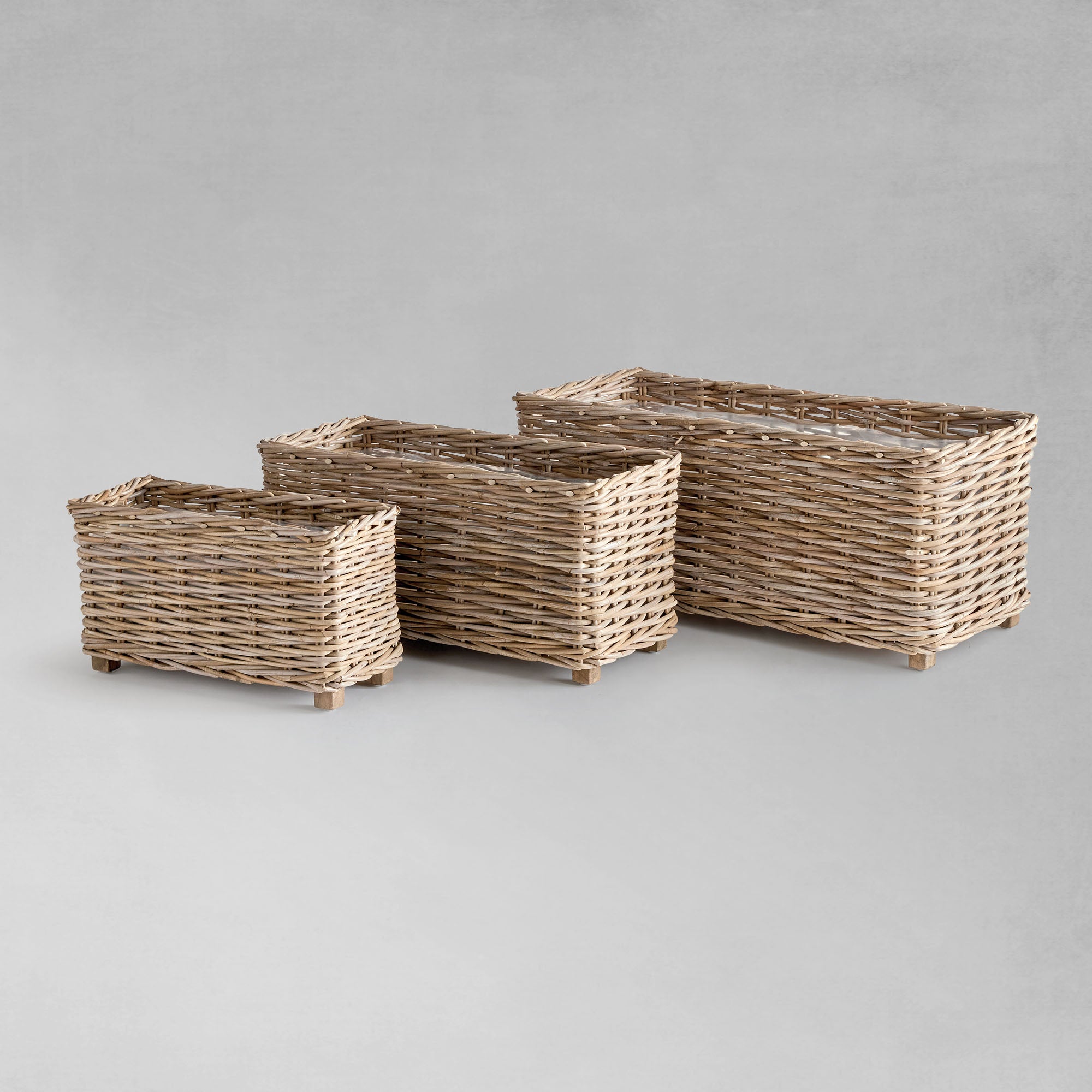 gray rattan rectangular planters (set of 3) | parker + gibbs