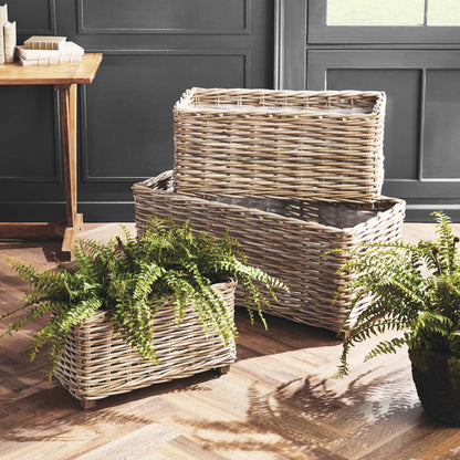 Gray rattan rectangular planters (set of 3) - stylish home accent (Image4).