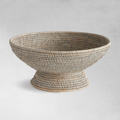 Graywash rattan offering bowl 16 inch - stylish home accent (Image1).
