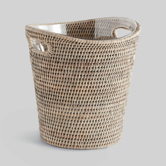 Graywash woven rattan beverage bucket - stylish home accent (Image1).
