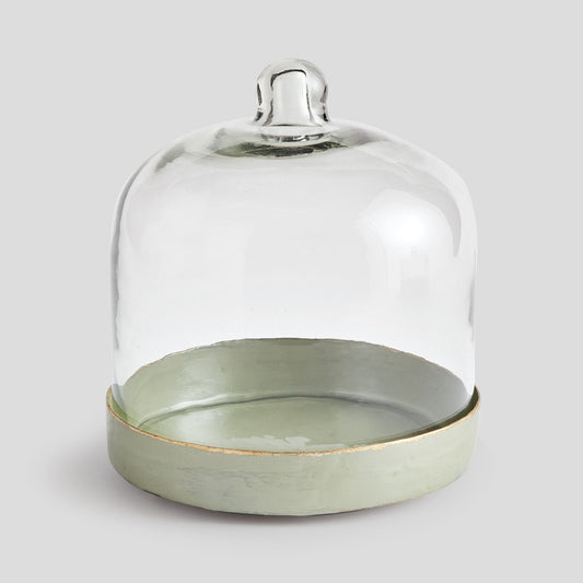 Green enamel small tray with glass cloche - stylish home accent (Image1).