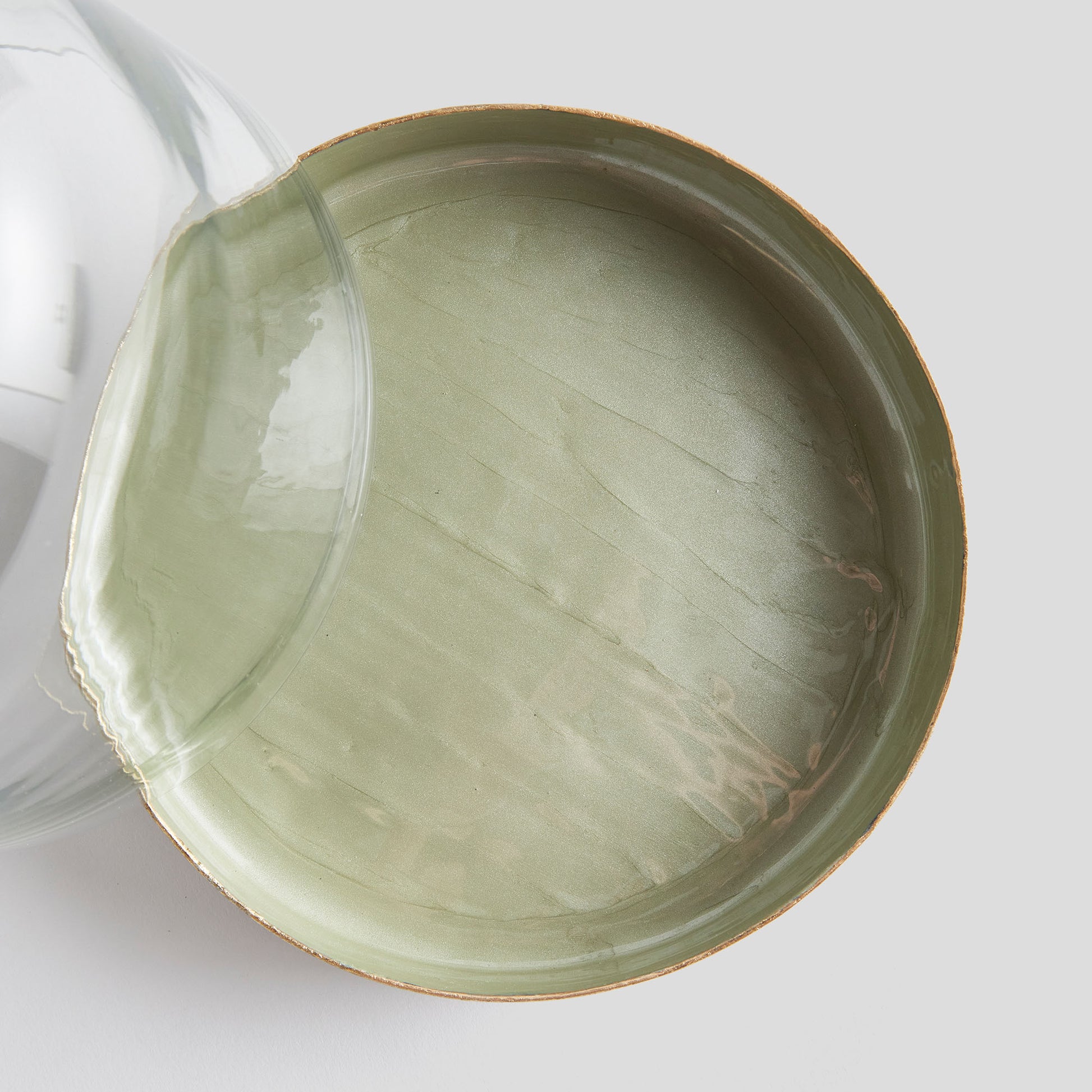 Green enamel small tray with glass cloche - stylish home accent (Image2).