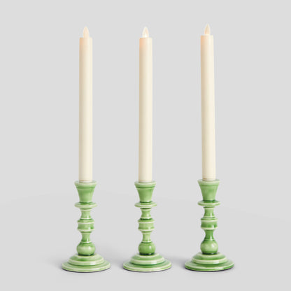 Green enamel taper holders (set of 3) - stylish home accent (Image1).