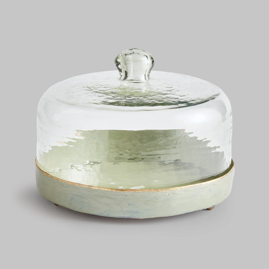 Green enamel tray with glass cloche 9 inch - stylish home accent (Image1).